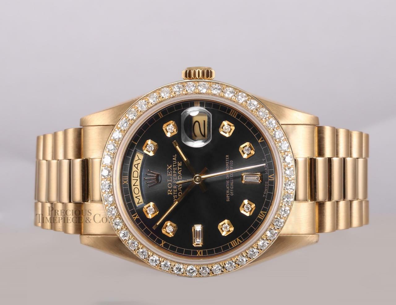 Rolex Day-Date 18k Gold 18238 President-Gray Baguette Diamond Dial-Diamond Bezel