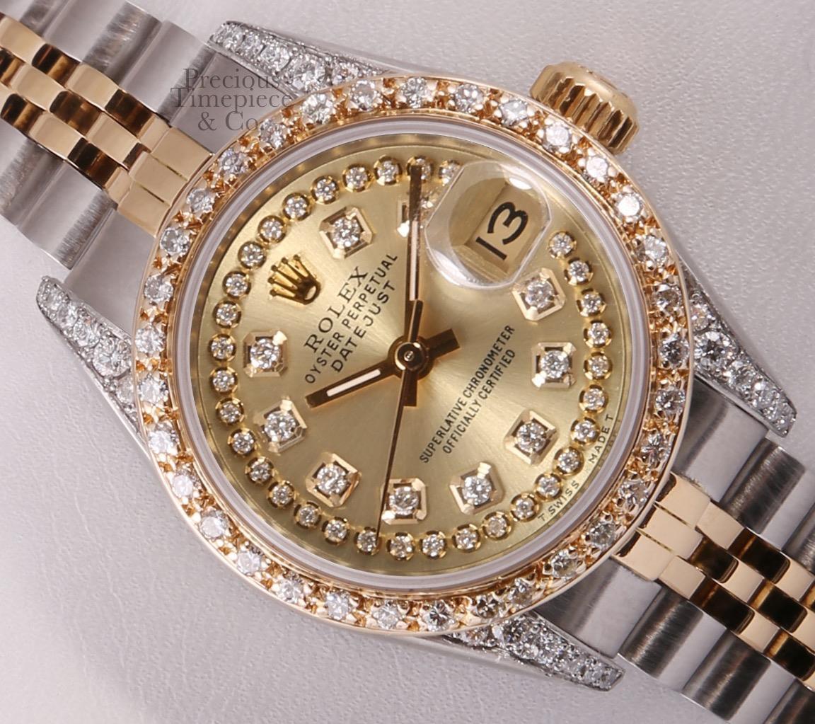 Rolex Lady Datejust 18k Steel-Champagne String Diamond Dial-Diamond Be