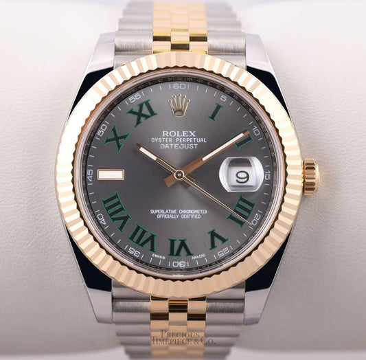 Rolex Datejust II 41mm Jubilee 126333 Two Tone 18k & Steel Gray Roman Wimbledon