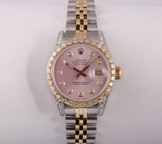 Rolex Datejust Lady 26mm 18k/SS-Diamond Lug-Ice Pink Diamond Dial-Diamond Bezel