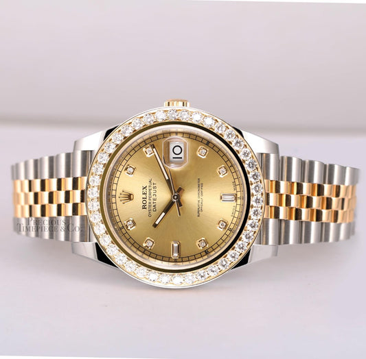 Rolex Datejust II 41mm 126333 Watch 18k 3CT Diamond Bezel Champagne Diamond Dial