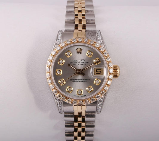 Rolex Lady Datejust 2 Tone-Diamond Lugs-Gray Diamond Dial-Diamond Bezel-26mm