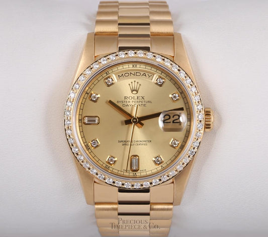 Rolex Day-Date President 18k Gold 18038-Champagne Diamond Dial-Diamond Bezel