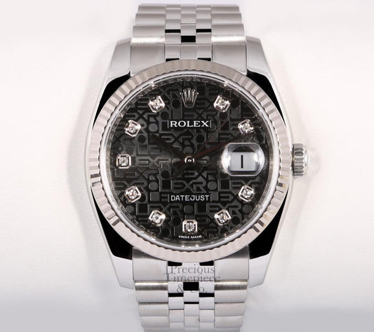 Rolex Datejust  SS New Style-18k Fluted Bezel-Black Jubilee Diamond Dial