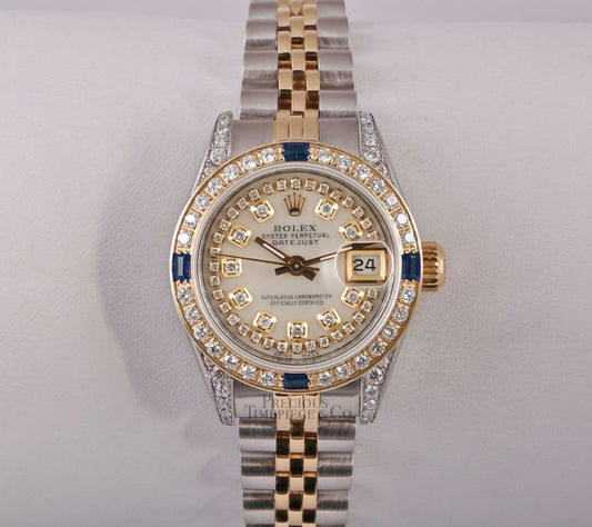 Rolex Lady Datejust 26mm Sapphire Diamond Bezel-Diamond Lugs-White MOP String