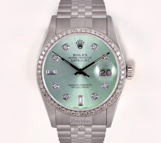 Rolex Datejust Stainless Steel 36mm Watch-Ice Green Diamond Dial-Diamond Bezel