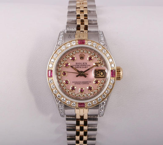 Rolex Lady Datejust 18k-Pink MOP String Diamond Dial-Ruby Diamond Bezel Lug