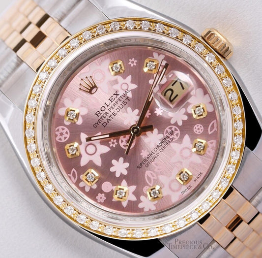 Rolex Datejust 116233 Jubilee 36mm Diamond Bezel Pink Floral Motif Dial