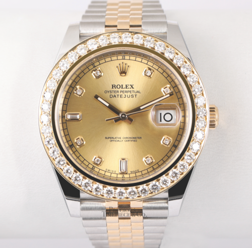 Rolex Datejust II 41mm 116333 Watch 18k 3CT Diamond Bezel Champagne Diamond Dial