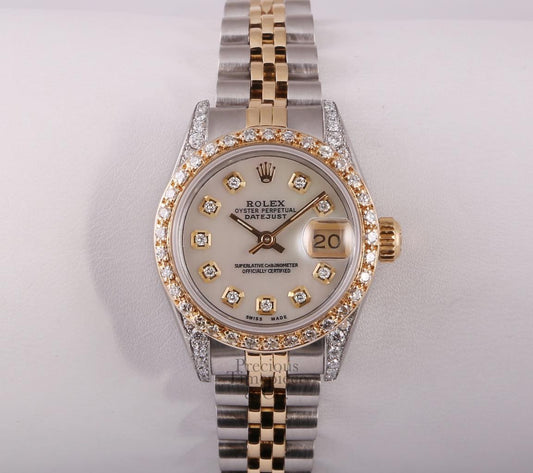 Rolex Lady Datejust 26mm Two Tone 18k Diamond Bezel & Lug-White MOP Diamond Dial