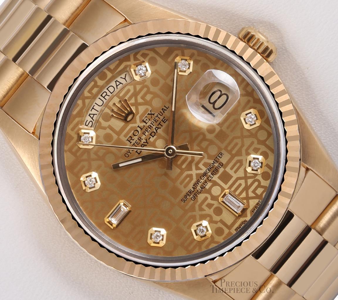 Rolex Men Day-Date 18238 President 36mm-18k Gold Watch-Gold Jubilee Diamond Dial