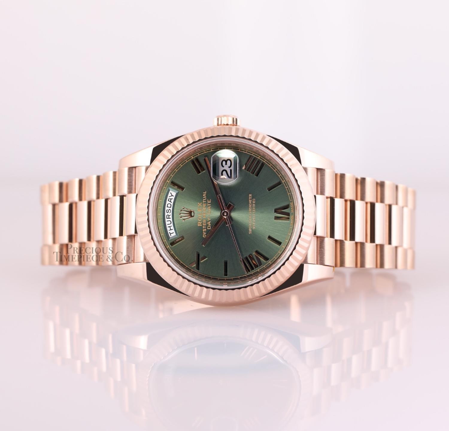 Rolex Day-Date 40mm President 228235 Solid 18k Everose Gold-Olive Green Dial