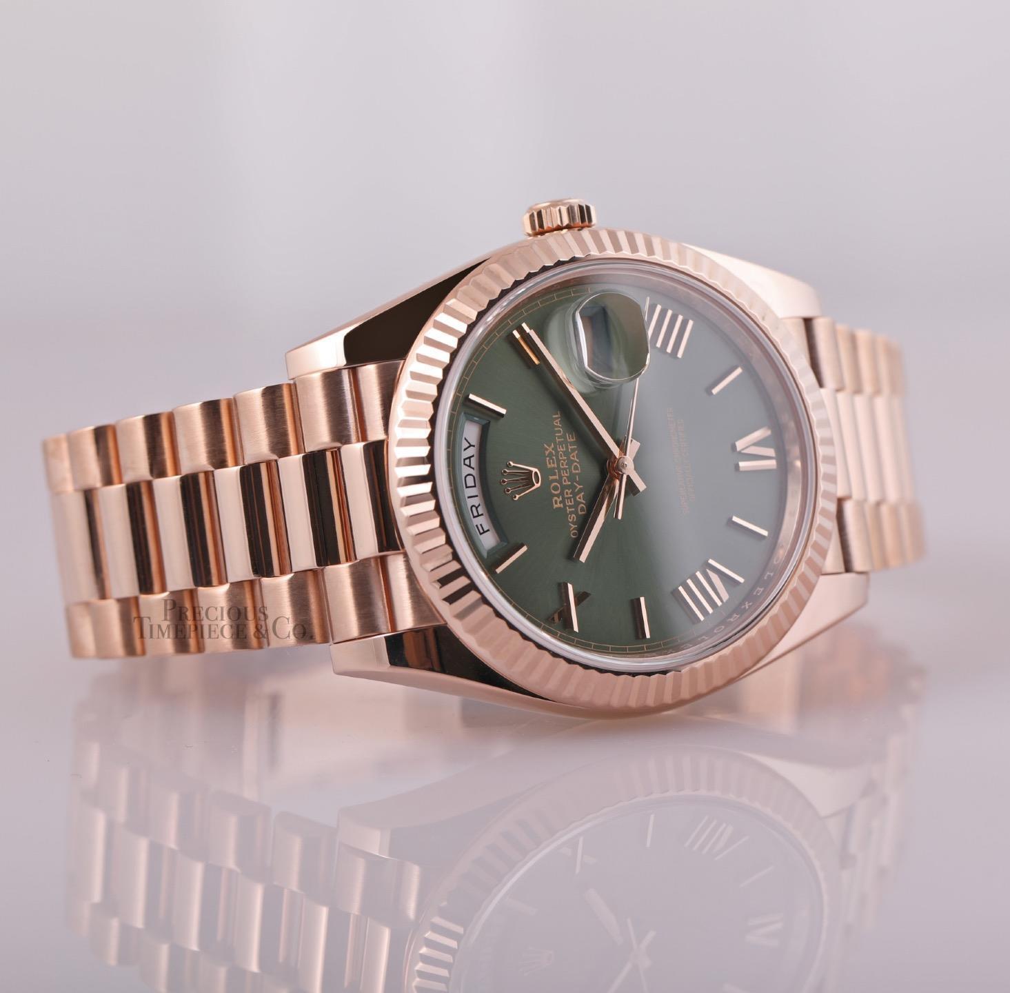 Rolex Day-Date 40mm President 228235 Solid 18k Everose Gold-Olive Green Dial