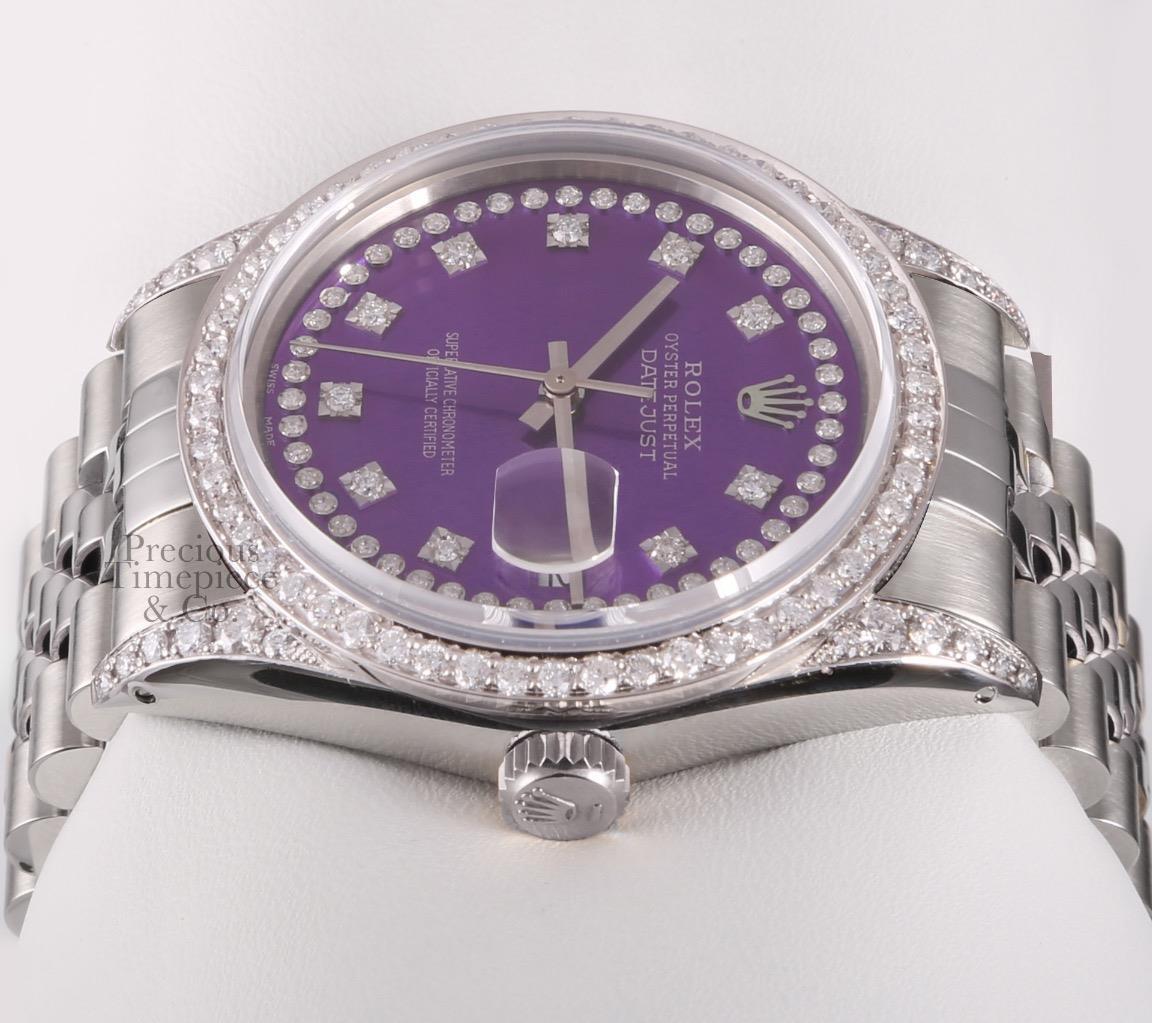 Rolex Datejust S/Steel 36mm-Purple String Diamond Dial-Diamond Lug-Diamond Bezel