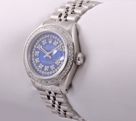 Rolex Lady Datejust 26mm Stainless Steel-Blue String Diamond Dial-Diamond Bezel