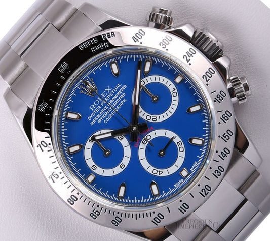 Rolex Men Daytona Chronograph 116520 Stainless Steel Oyster Blue Dial 40mm Watch