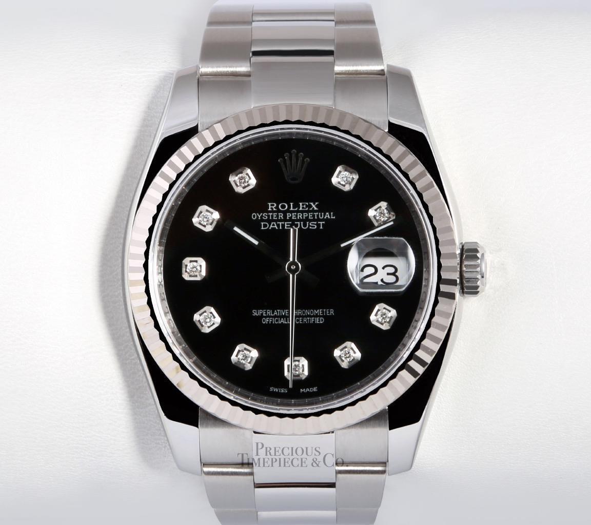 Rolex Datejust SS New Style Oyster-18k Fluted Bezel-Black Diamond Dial