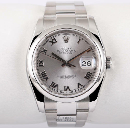 Rolex Men Datejust 116200 S/Steel 36mm-Silver Roman Dial-Smooth Bezel-BOX&PAPER