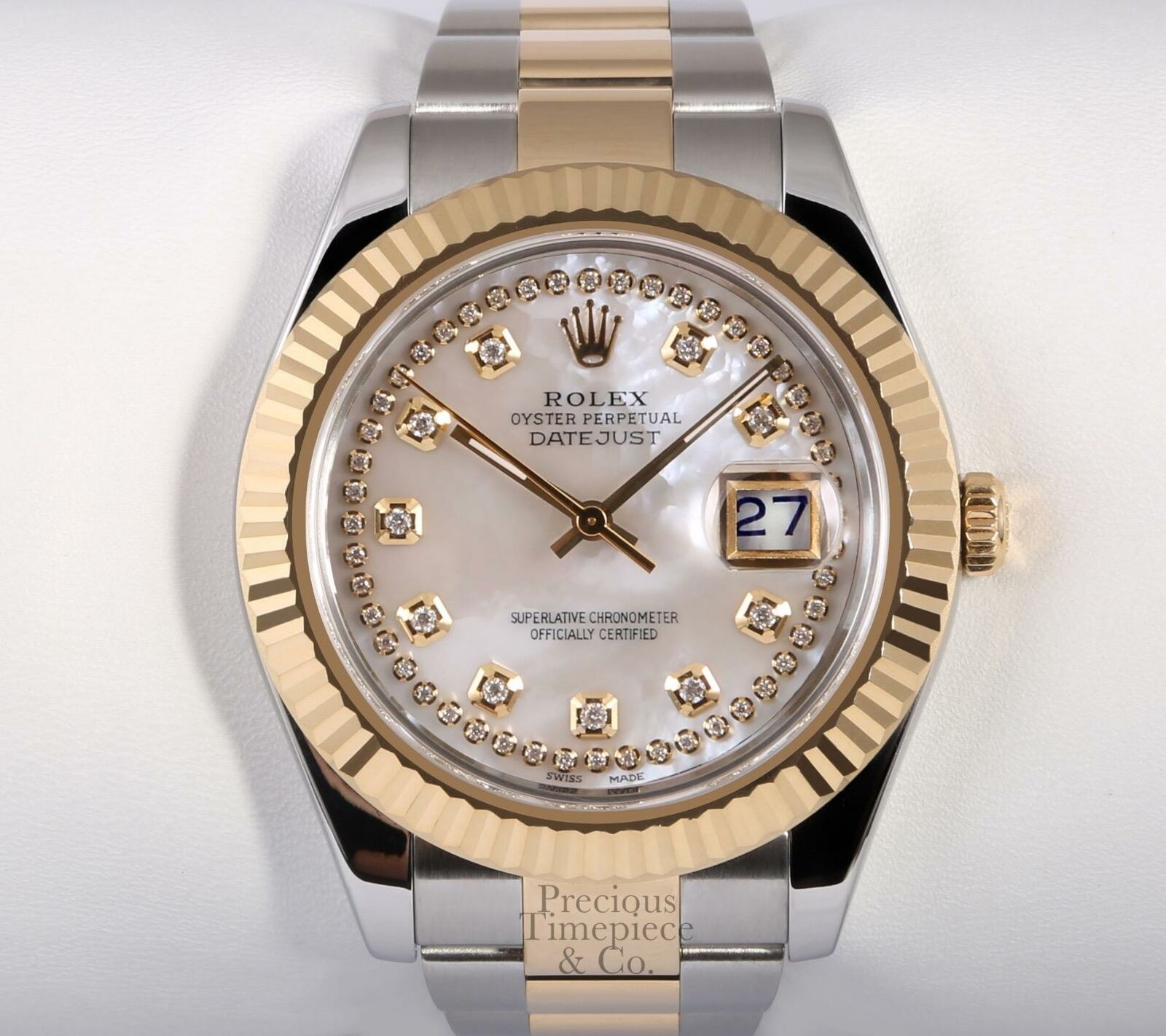 Rolex Men Datejust II 41mm Oyster 116333 18k TT White MOP String Diamond Dial