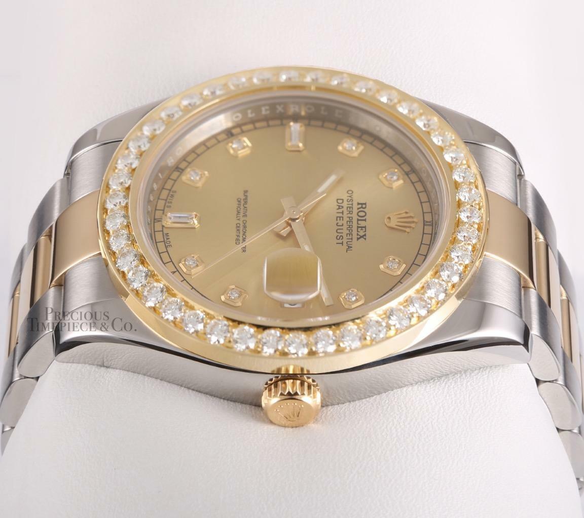 Rolex Datejust II 41mm 116333 TT/SS 18k 3CT Diamond Bezel Champagne Diamond Dial