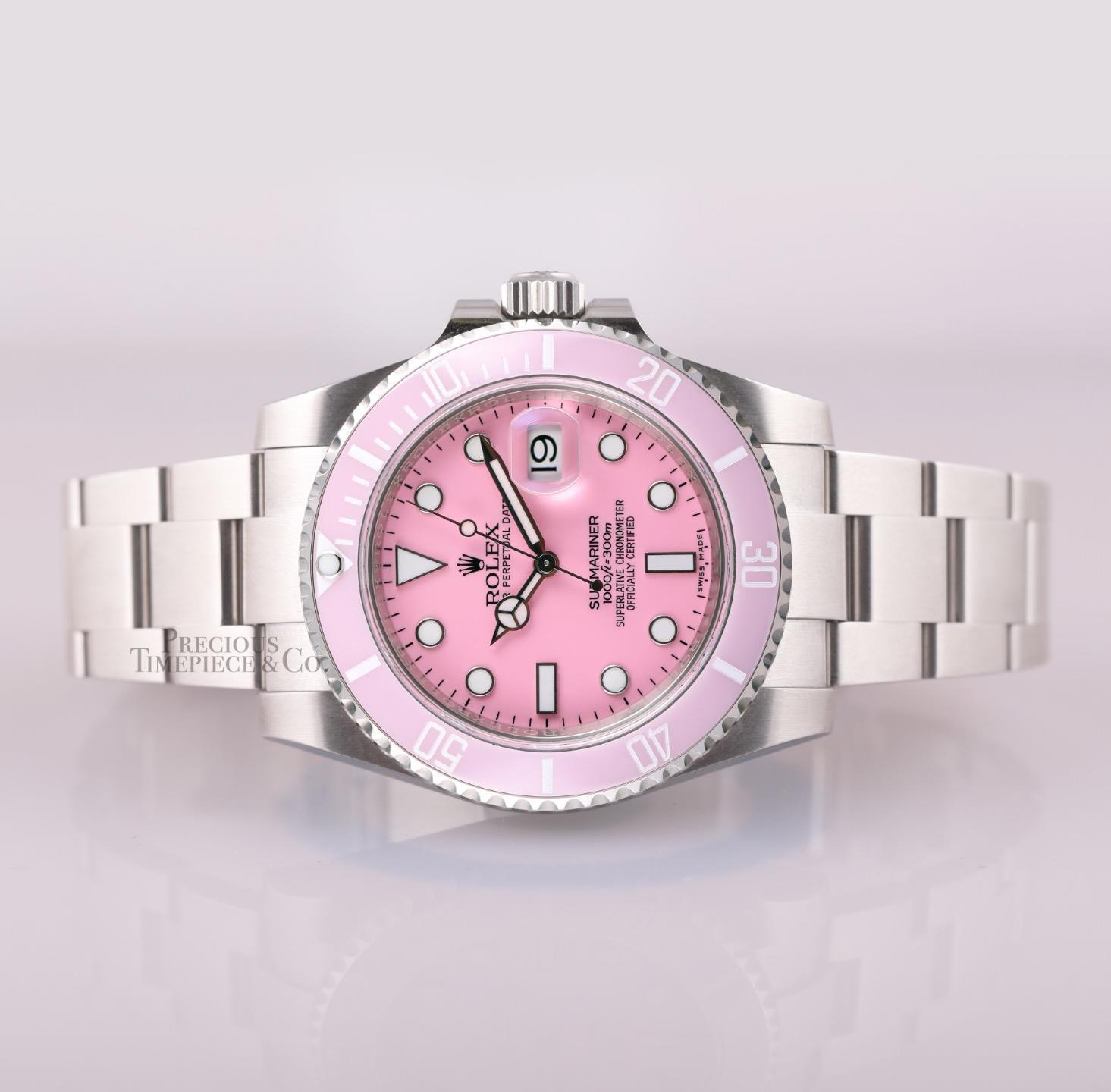 Rolex Submariner 116610 Date Steel 40mm-Custom Pink Ceramic Bezel & Pink Dial