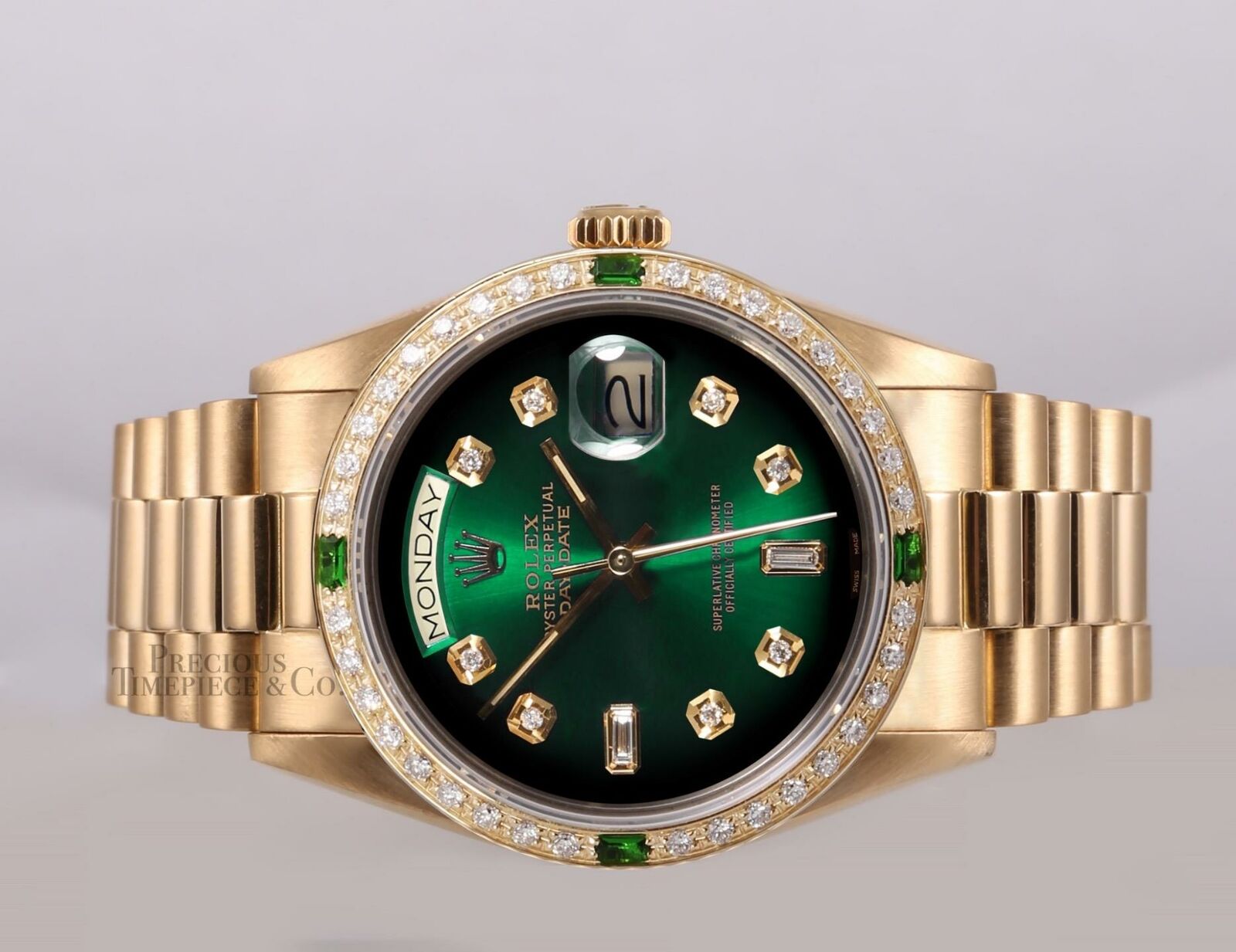 Rolex Day-Date 18038 President 36mm 18k Diamond & Emerald Bezel-Green Ombre Dial