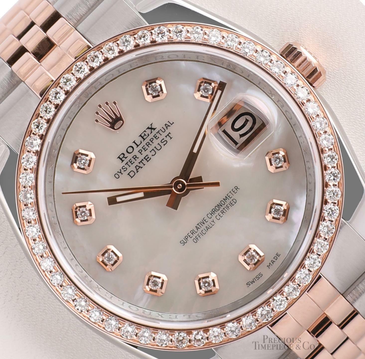 Rolex Datejust 116231 Rose Gold & Steel 18k Diamond Bezel White MOP Diamond Dial