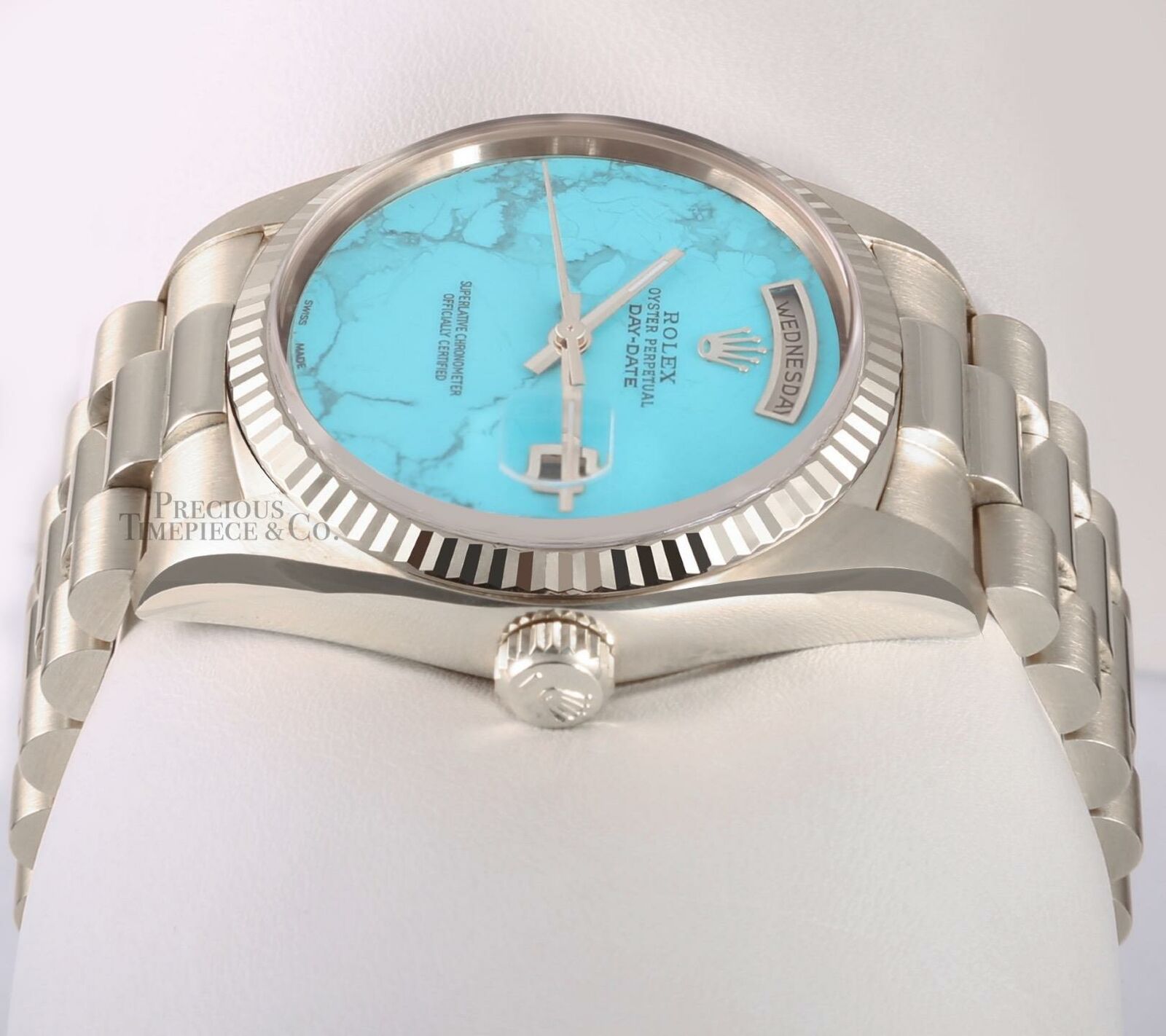 Rolex Men Day-Date 18239 President 18k White Gold 36mm-Turquoise Marble Dial