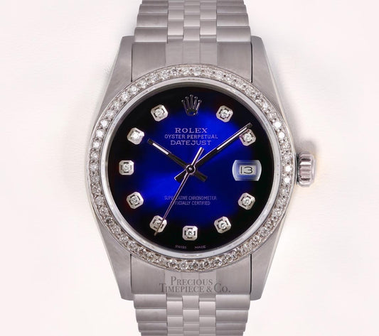 Rolex Men Datejust Stainless Steel 36mm-Diamond Bezel-Blue Vignette Diamond Dial