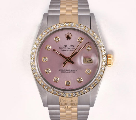 Rolex Men Datejust 36mm Two Tone S/Steel 18k Diamond Bezel-Ice Pink Diamond Dial