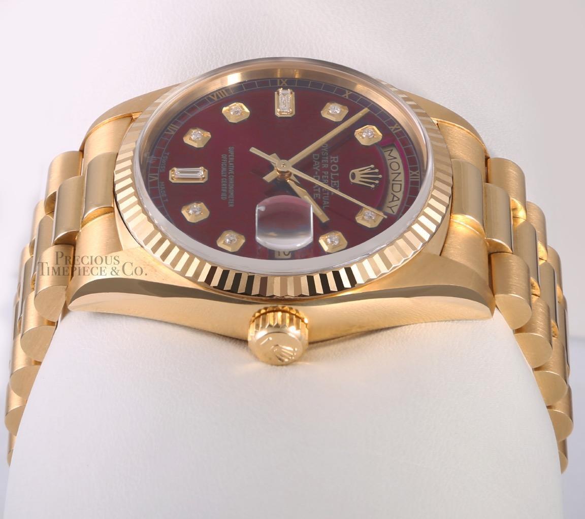 Rolex Day-Date 18238 President 36mm-18k Gold Watch-Red Baguette Diamond Dial