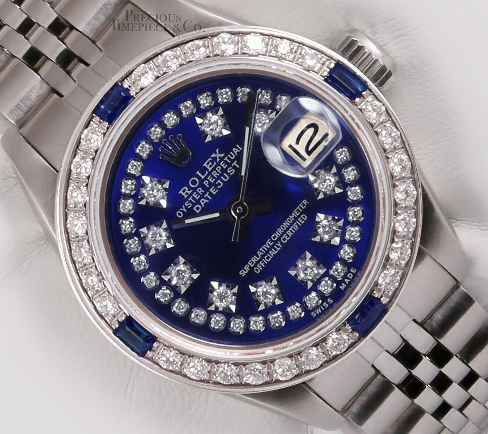 Rolex Datejust Steel 26mm Watch-Blue String Diamond Dial-Sapphire Diamond Bezel