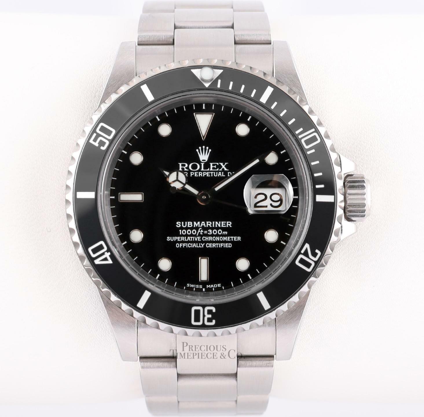 Rolex Men Submariner Date 16610 Black Stainless Steel Watch 40mm-2008 BOX/PAPER