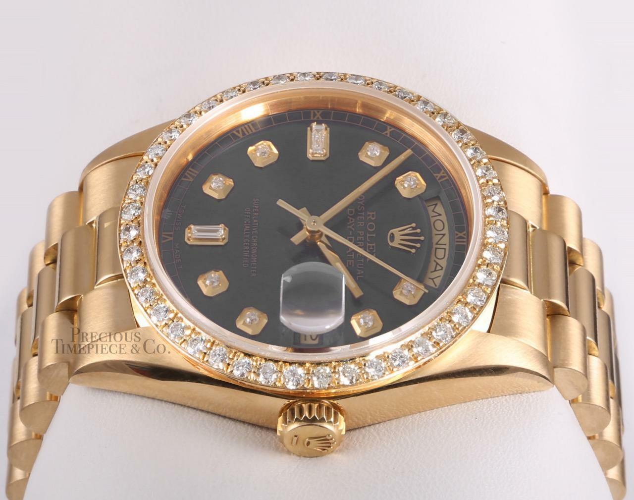 Rolex Day-Date 18k Gold 18038 President-Gray Baguette Diamond Dial-Diamond Bezel