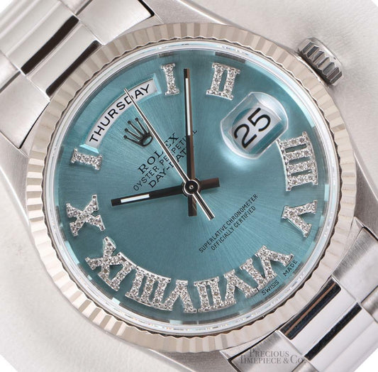 Rolex Day-Date 36mm President 18239 18k White Gold-Ice Blue Diamond Roman Dial