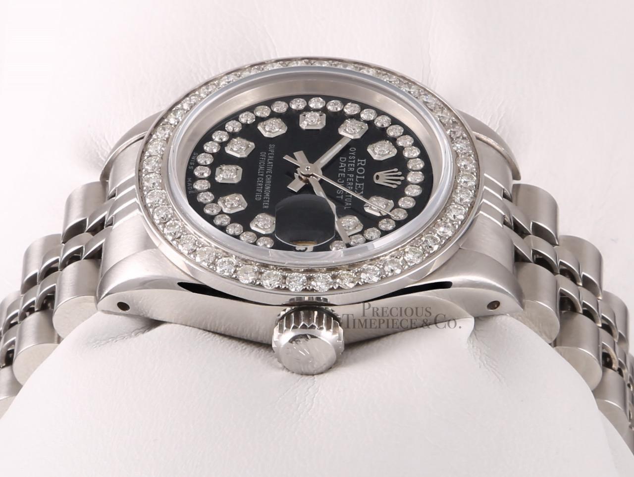 Rolex Lady Datejust Stainless Steel 26mm-Black String Diamond Dial-Diamond Bezel