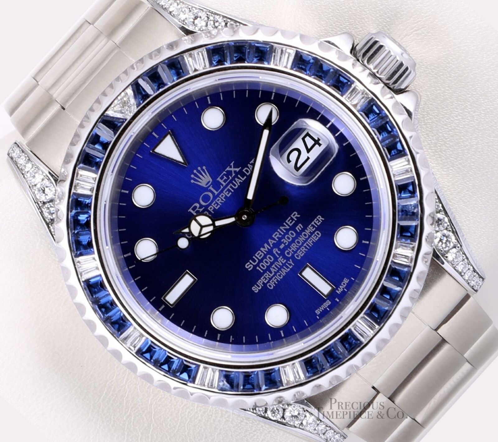 Rolex Submariner 16610 Date Steel 40mm-Blue Diamond Sapphire Bezel-Diamond Lugs