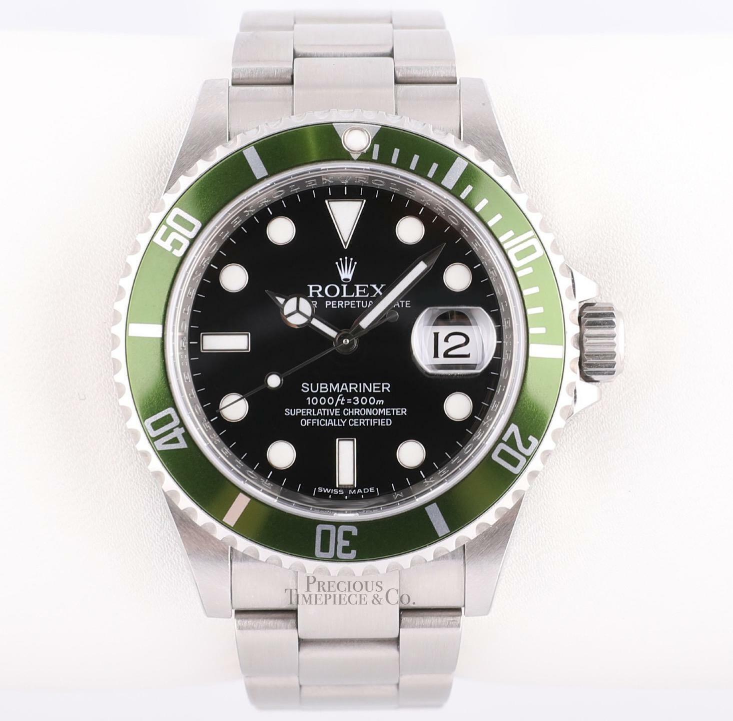 Rolex Men Submariner Date 16610V Steel Watch 40mm Kermit Green-2008 BOX/PAPER