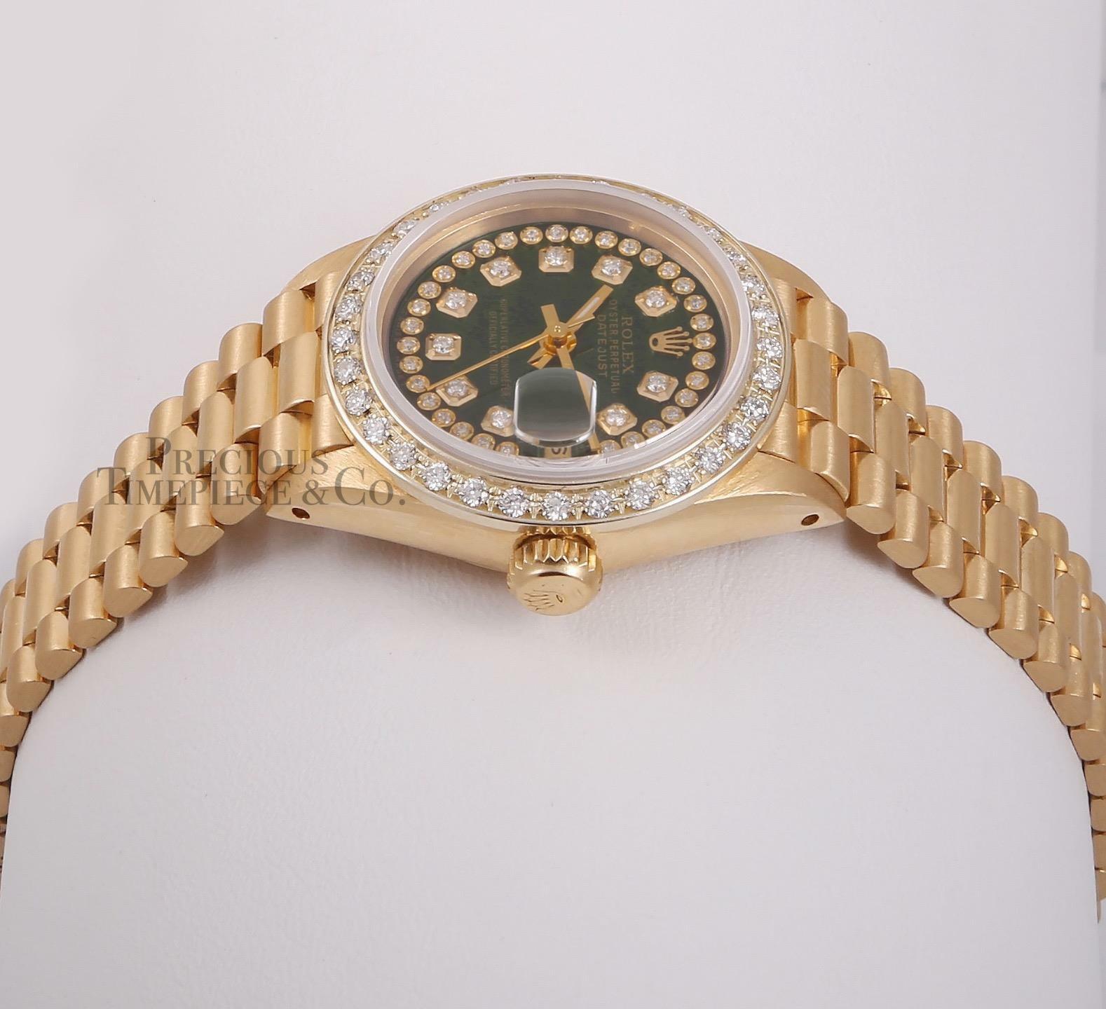 Rolex Lady President 18k Gold 26mm-Black String Diamond Dial-18k Diamond Bezel