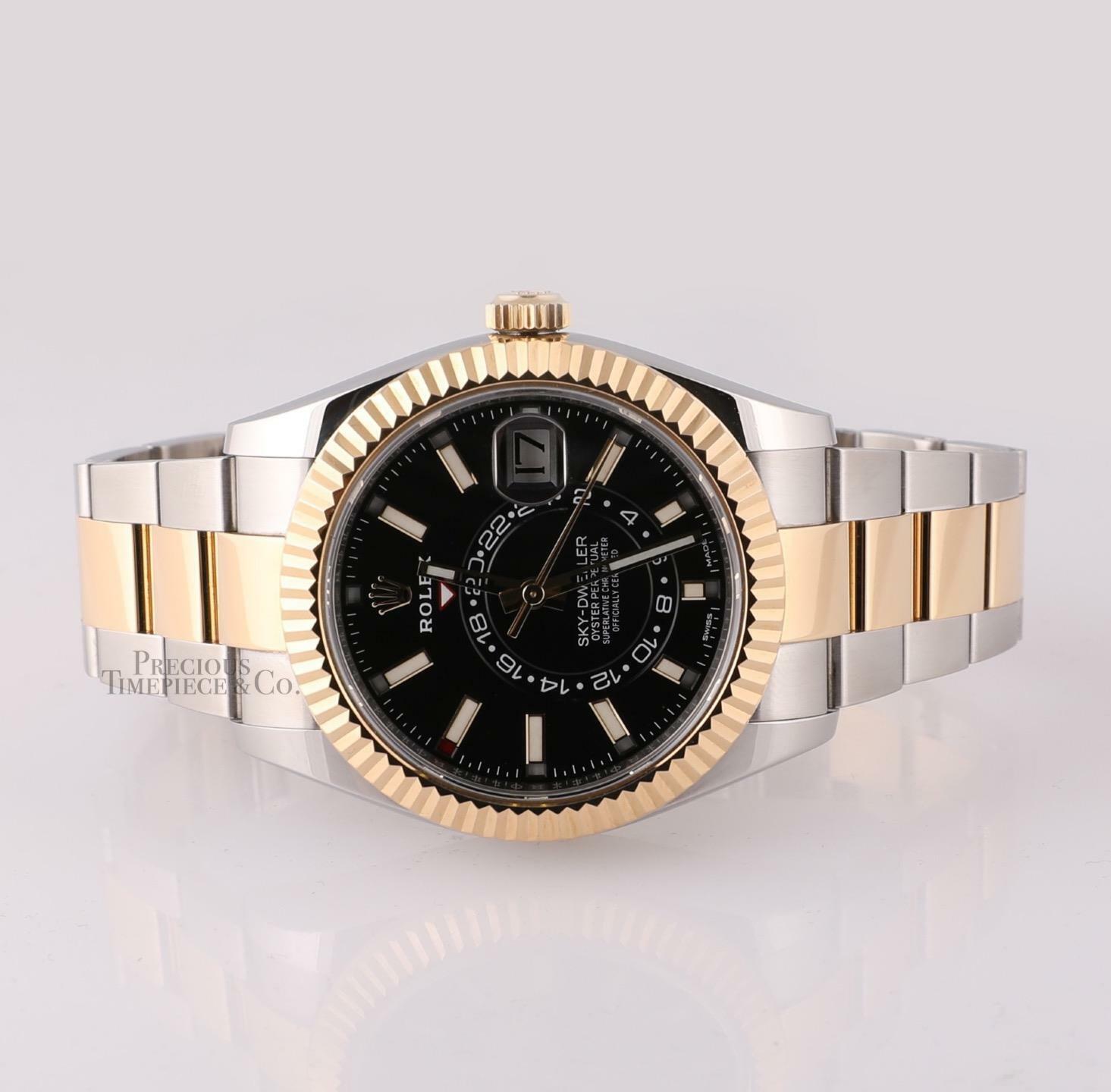 Mint Rolex Sky-Dweller 326933 Two Tone 18k Gold Black Dial 42mm-Box & Paper