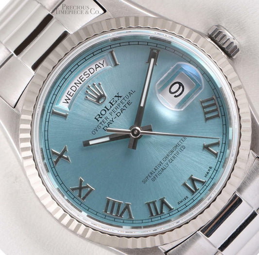 Rolex Mens Day-Date 36mm Presidential 18239 18k White Gold-Ice Blue Roman Dial