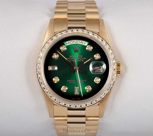 Rolex Men Day-Date 18038 President 36mm 18k Gold Diamond Bezel-Green Ombre Dial