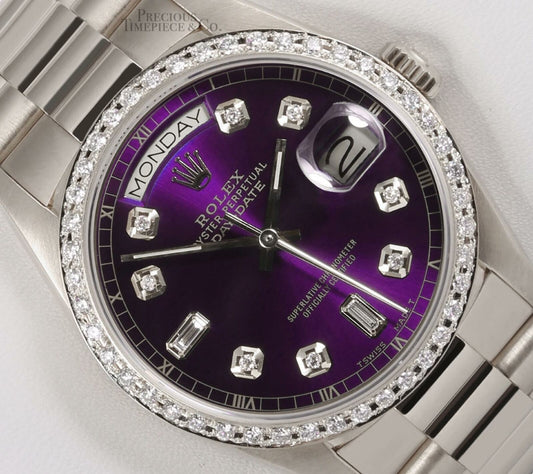 Rolex Day-Date 18239 Presidential 18k White Gold 36mm-Purple Dial-Diamond Bezel