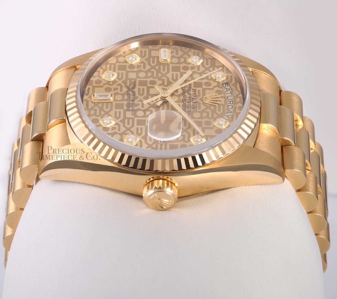 Rolex Men Day-Date 18038 President 36mm 18k Gold Watch-Gold Jubilee Diamond Dial