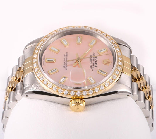 Rolex Datejust 36mm Two Tone 18k Steel Salmon MOP Baguette Dial-Diamond Bezel