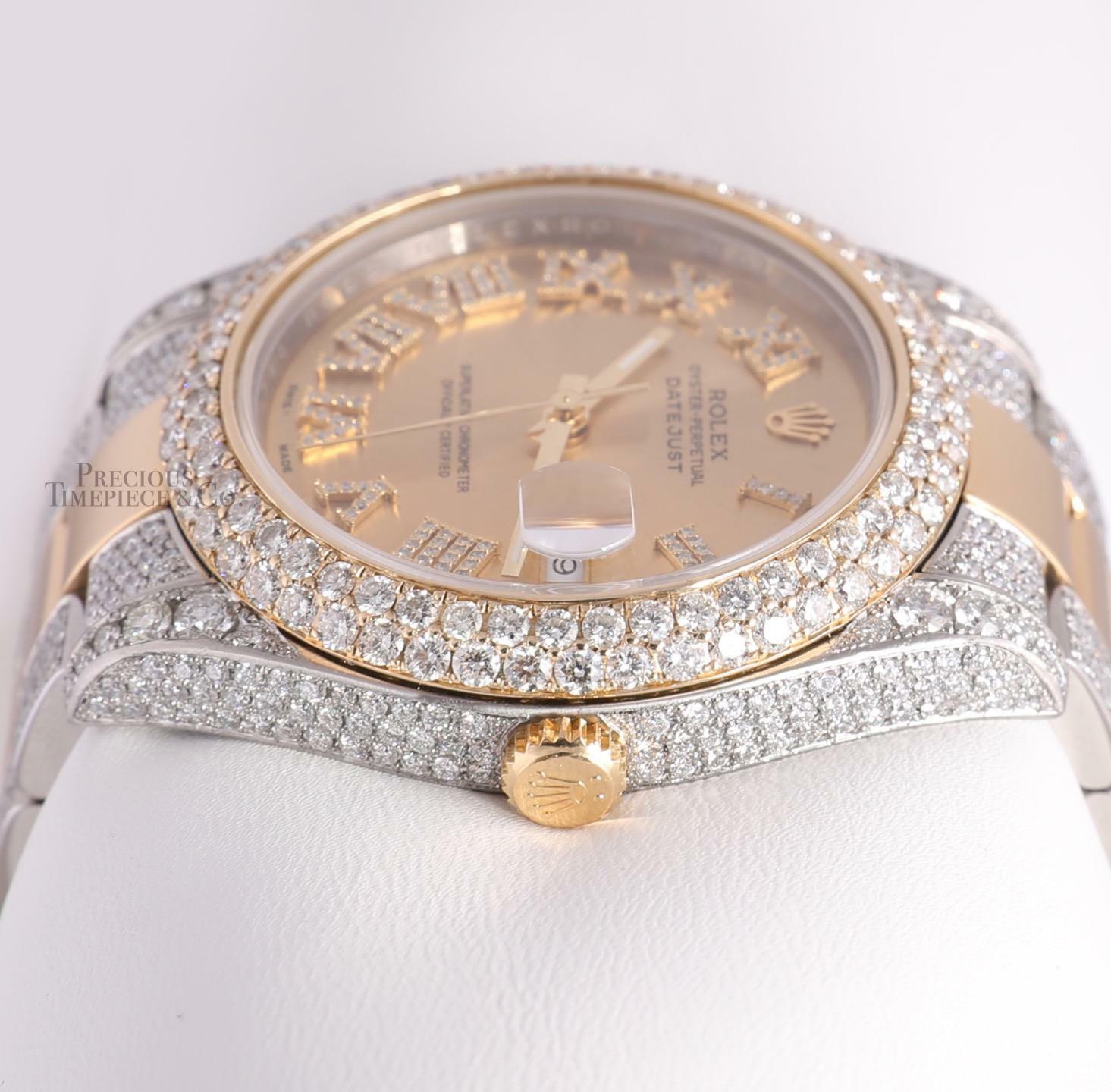 Rolex Datejust II 2 Tone 41mm Watch-VS1 Fully Iced Flooded Diamonds-Roman Dial