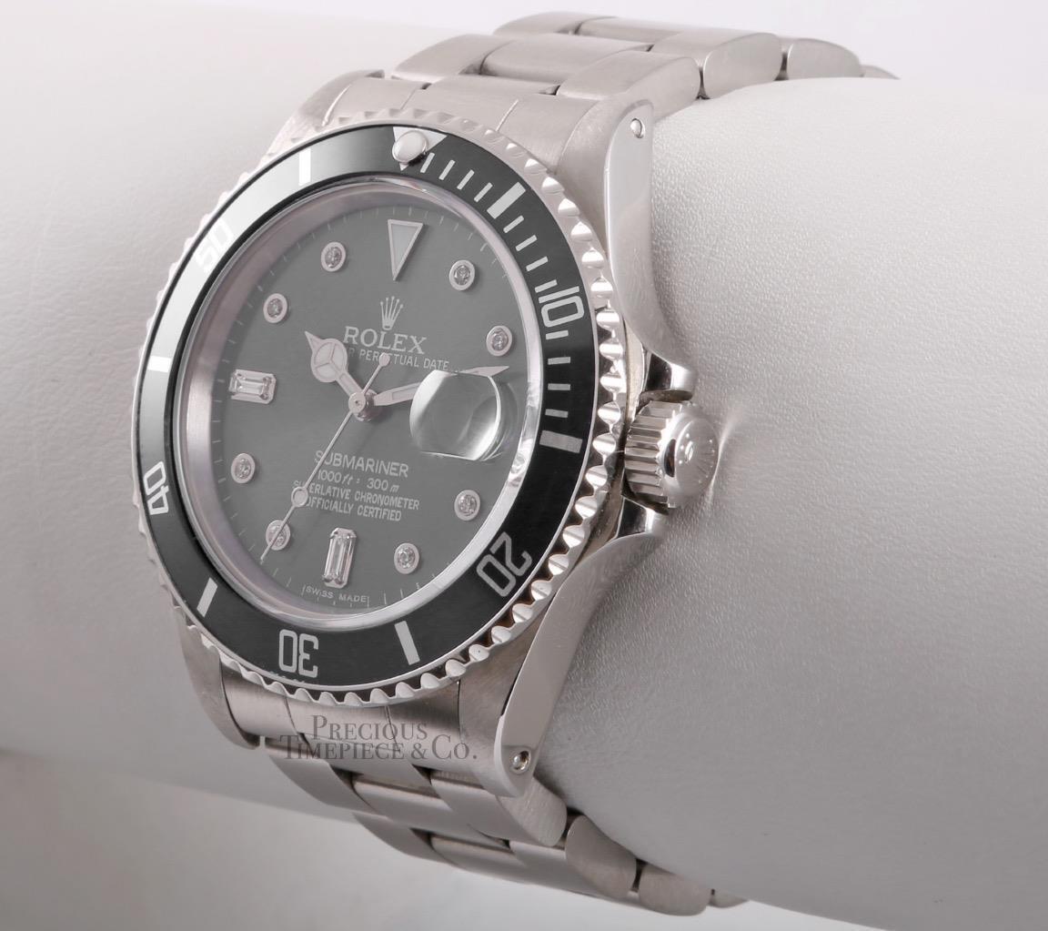 Rolex Submariner Date 16610 Steel 40mm-Custom Black Diamond Dial& Black Ceramic