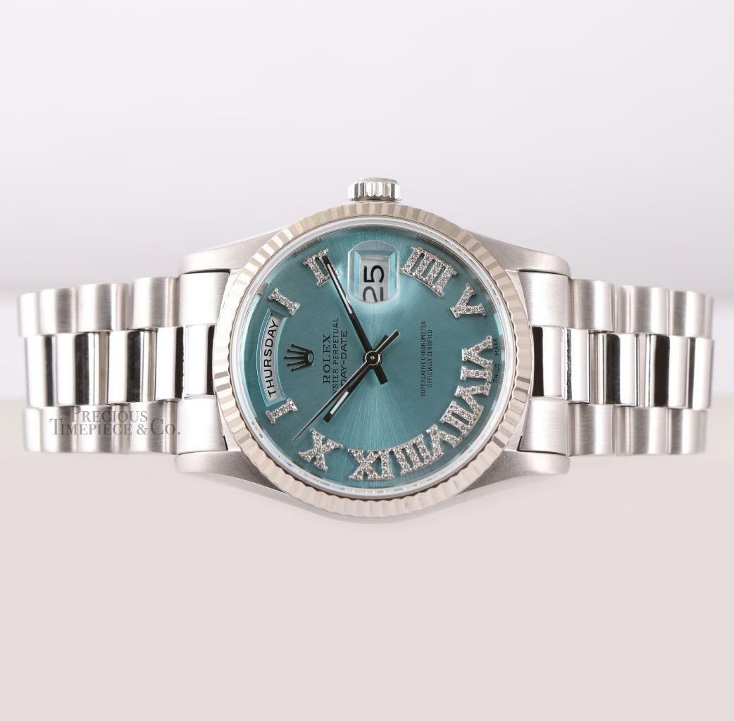 Rolex Day-Date 36mm President 18239 18k White Gold-Ice Blue Diamond Roman Dial