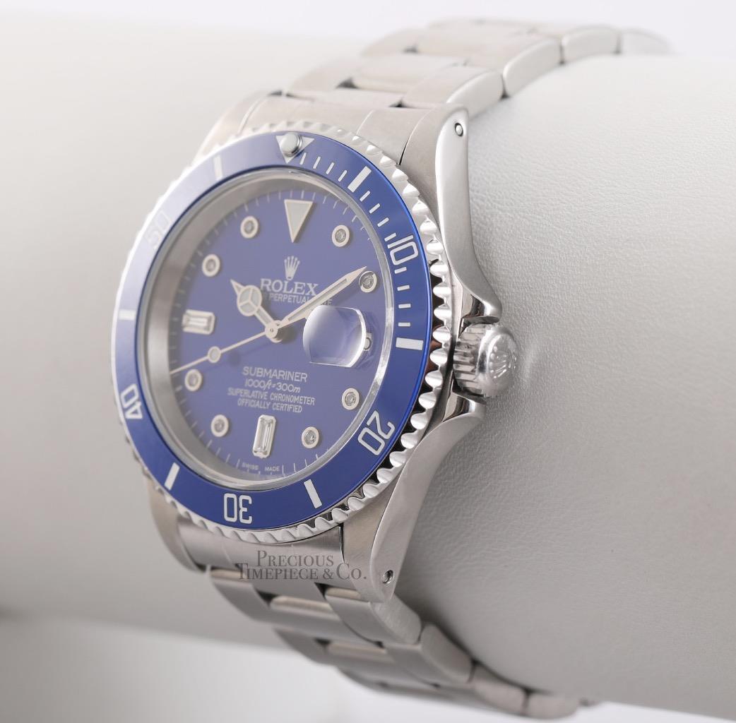 Rolex Submariner 16610 Date Steel 40mm-Custom Blue Ceramic & Blue Diamond Dial