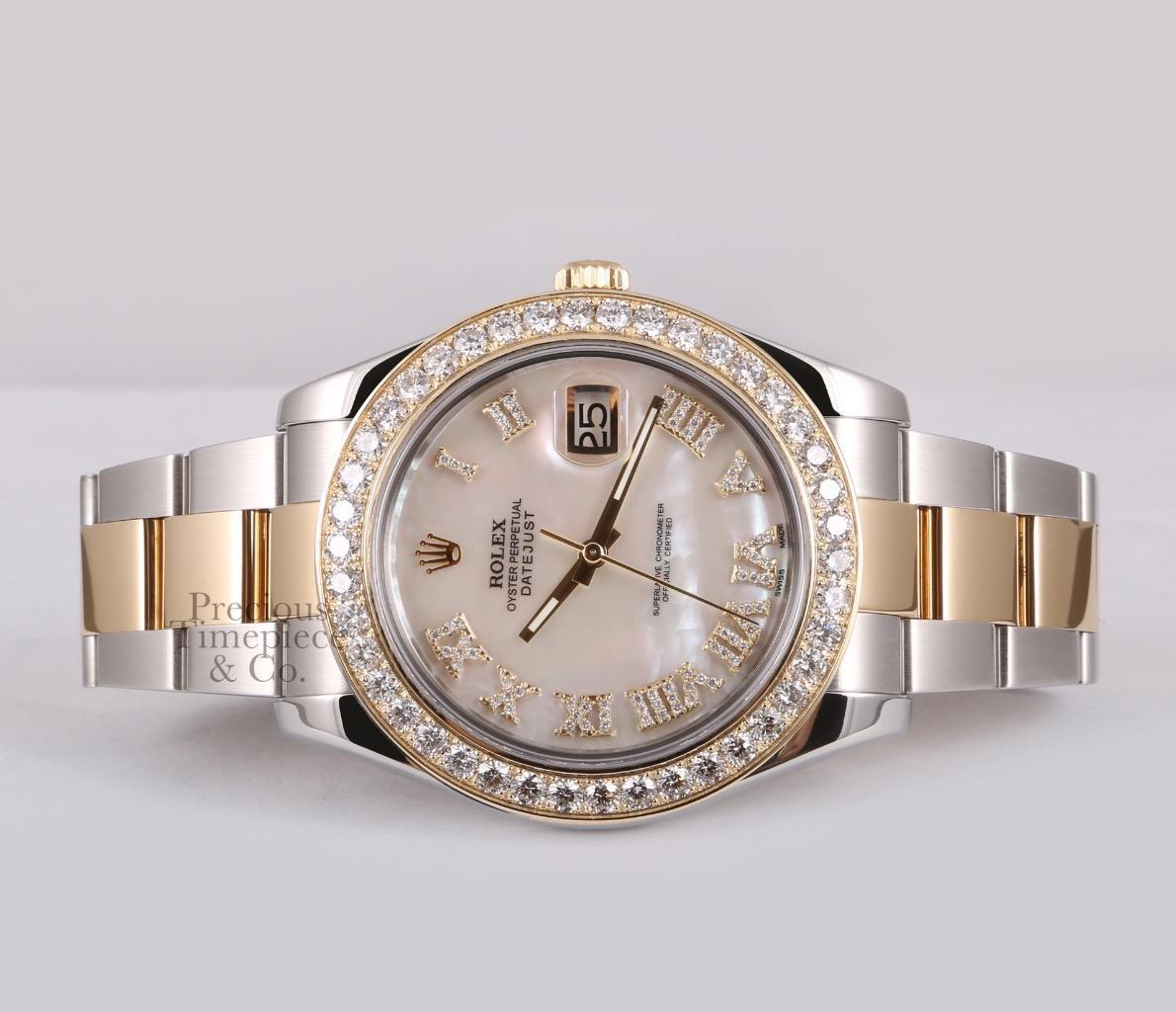 Rolex Datejust 2 Two Tone 41mm 116333-White MOP Diamond Roman Dial-Diamond Bezel